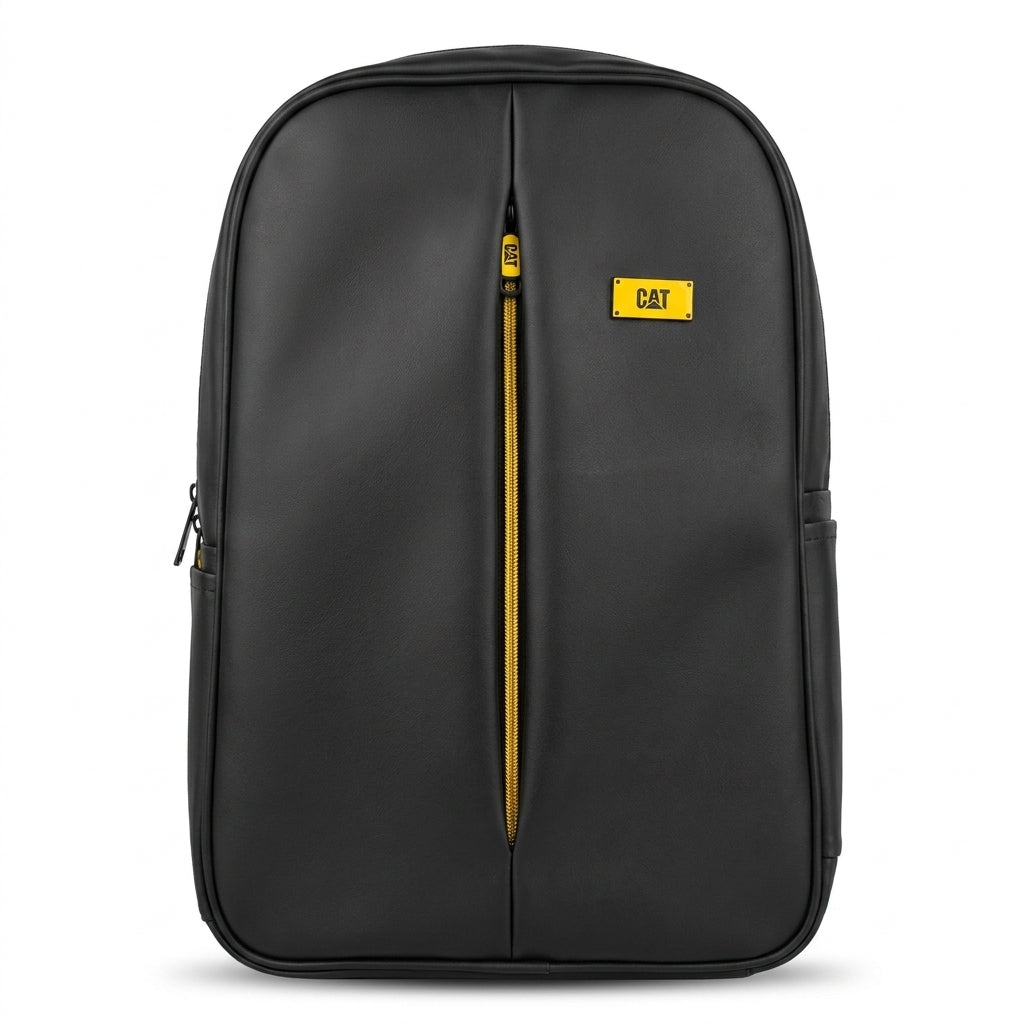 CAT Urban Rugged Black Leather Laptop Backpack – Yellow Accent Series