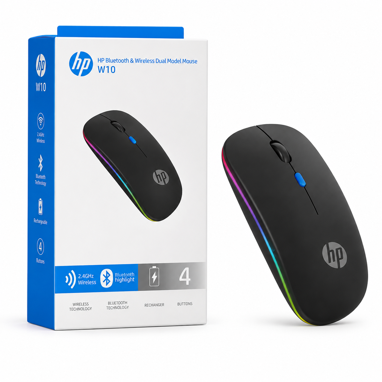 HP W10 Wireless Bluetooth Mouse with RGB Light | Built-in Rechargeable Battery