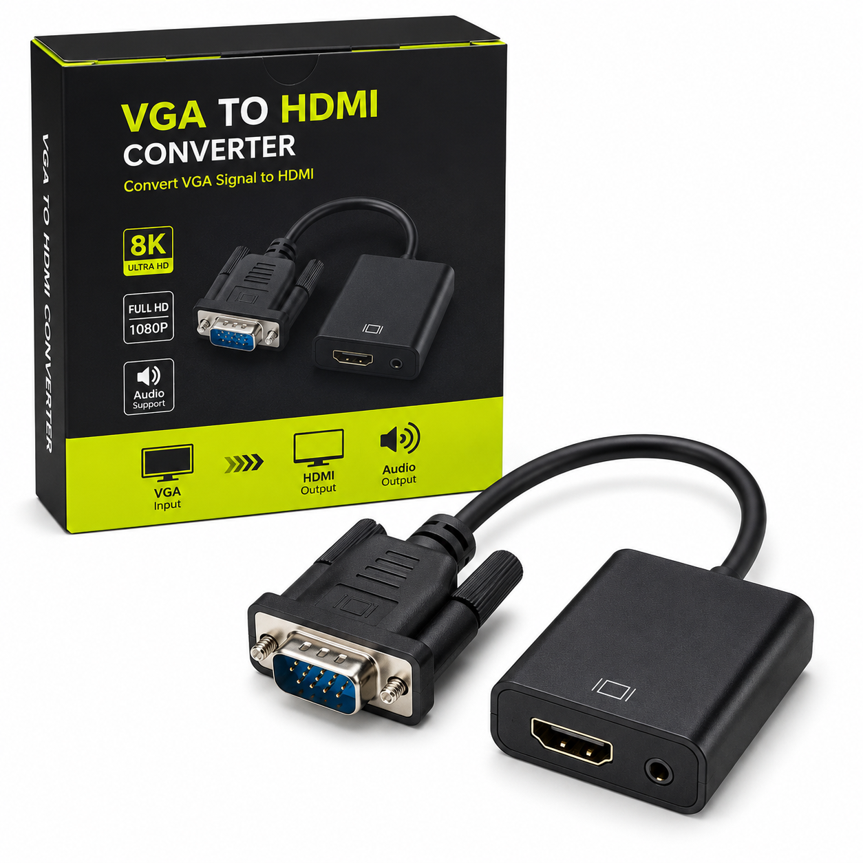 VGA to HDMI Converter Adapter Cable with 3.5mm Audio Output – 1080P Full HD Support