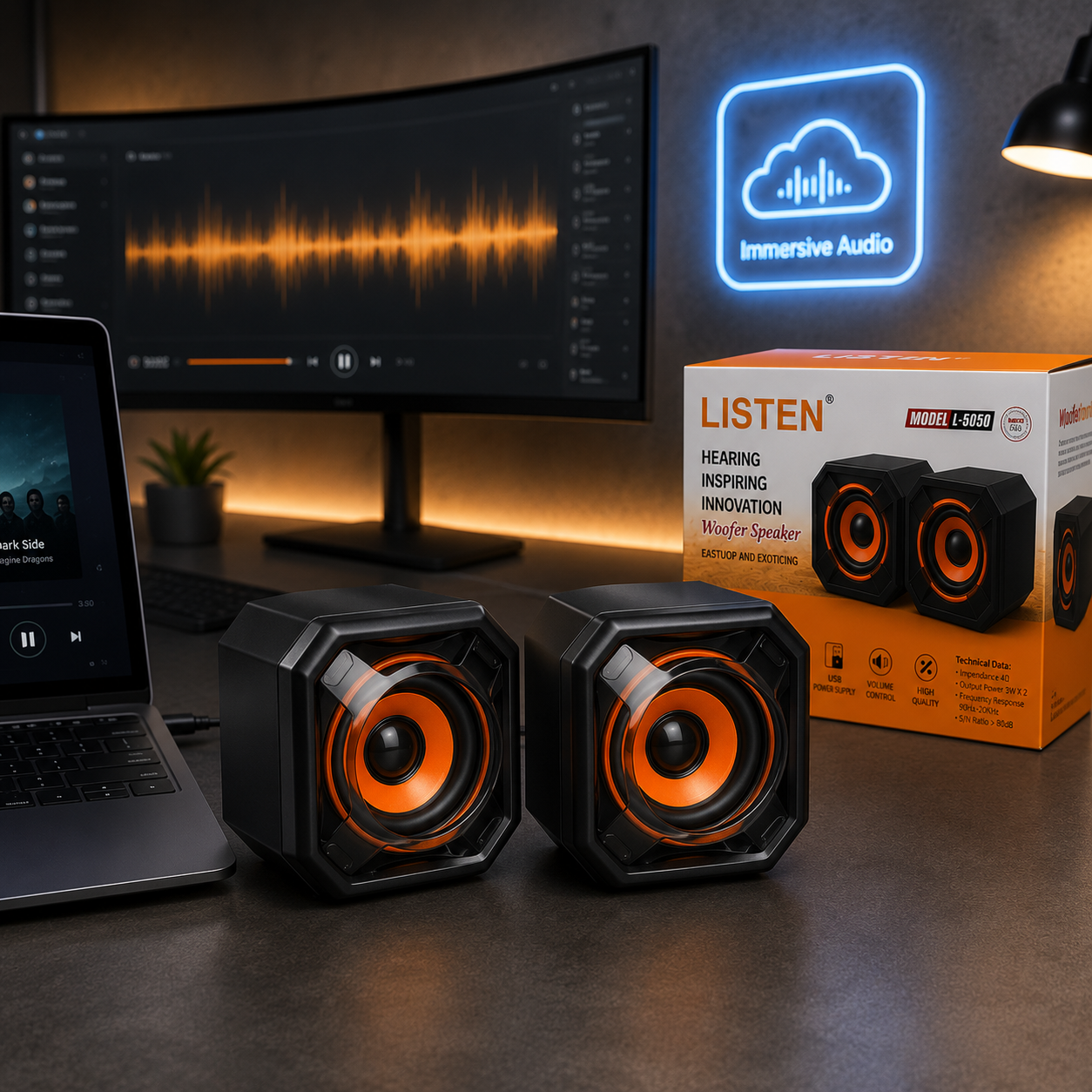 LISTEN L-5050 2.0 Channel USB Multimedia Speaker with Rich Bass