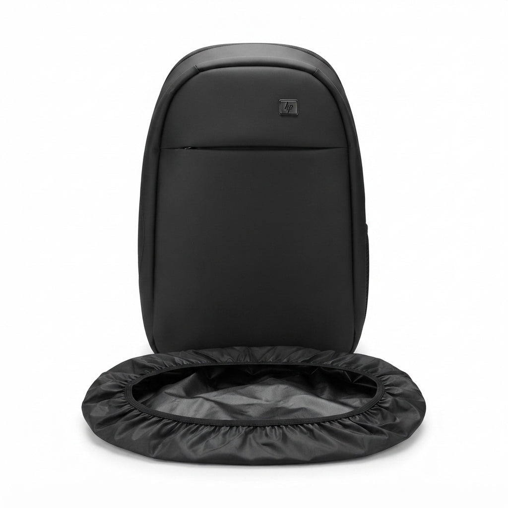 HP Matte Black Laptop Backpack with Waterproof Rain Cover – Tech Bag