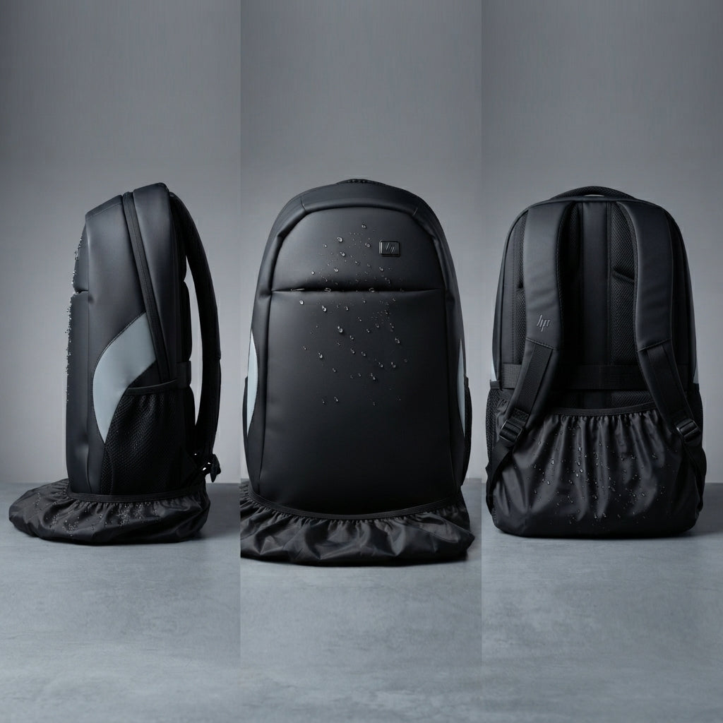 HP Matte Black Laptop Backpack with Waterproof Rain Cover – Tech Bag